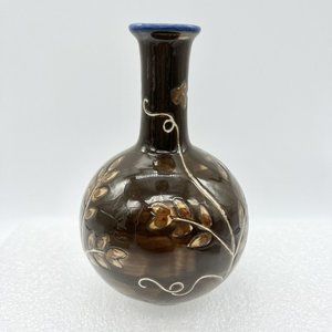 Victoria Hagan Perfect Pieces Brown White Ceramic Vase Leaves 6.5”